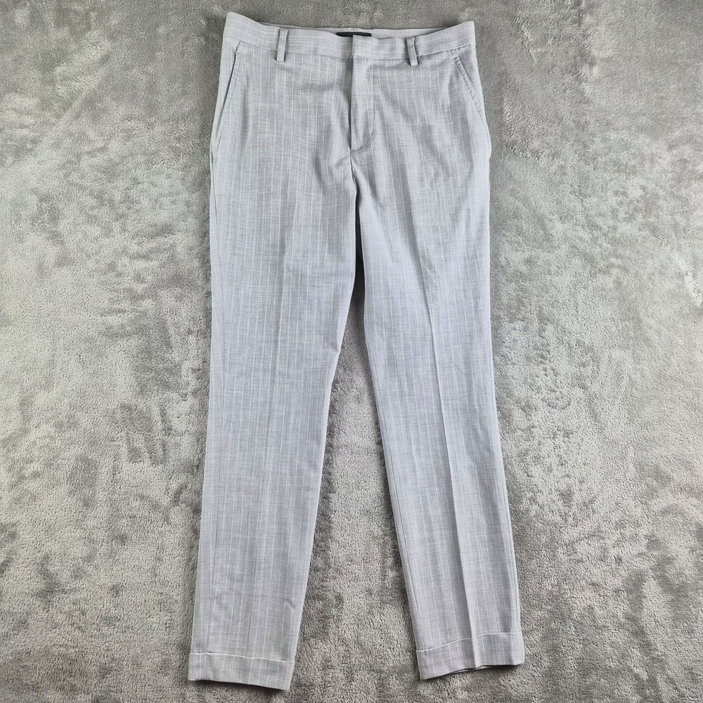 H&M Pants Mens 28x27 Gray Pinstripe Slim Fit Cuffed Hem Casual Office Workwear
